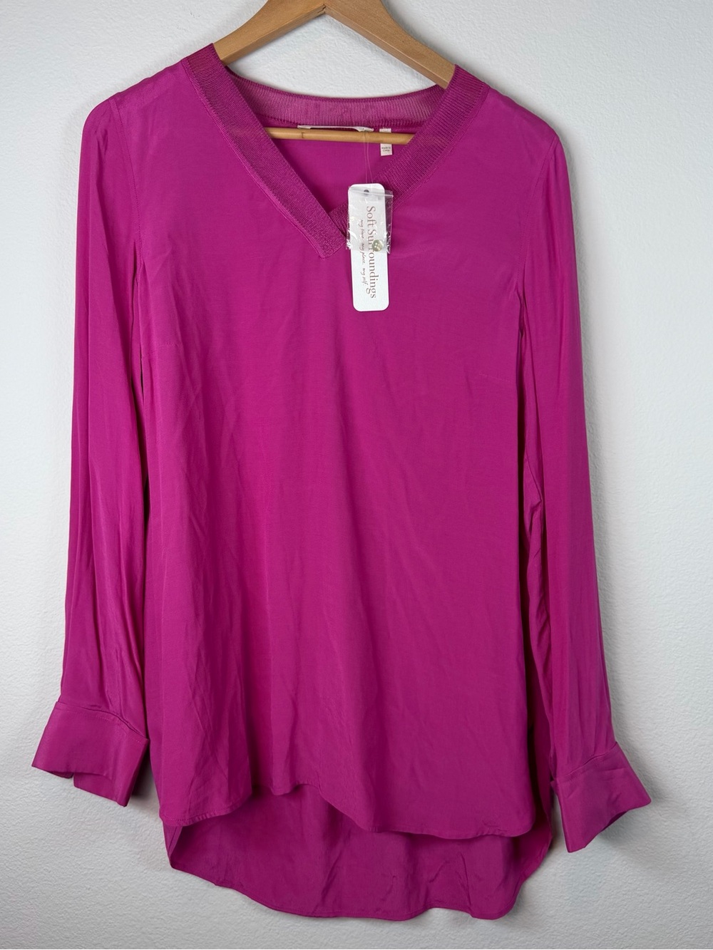 New Soft Surroundings Alita Top Tunic V Neck Cactus Flower Pink Size Small